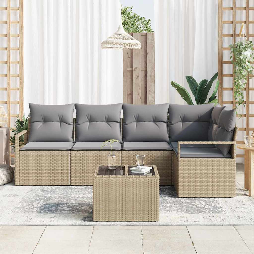 Garten-Sofa-Set mit Kissen 6 pcs Beige und Hellgrau